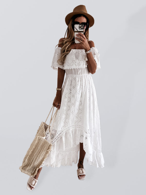 Summer Boho White Dress Bohemian Off Shoulder Maxi Summer Dress -  ShopperBoard