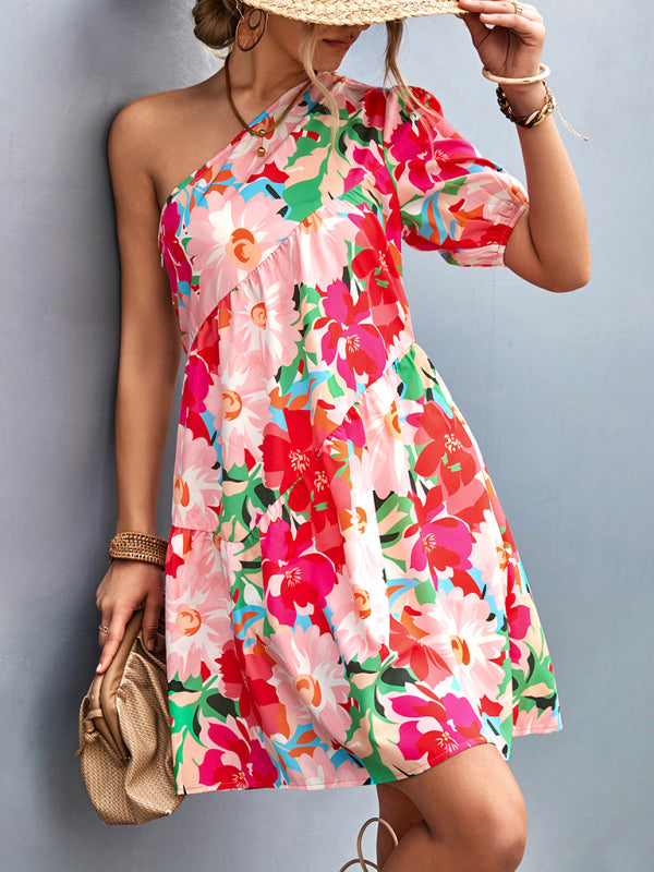 Boho Floral Print Round Neck Smocked Top Layered Dress – OliverandJade