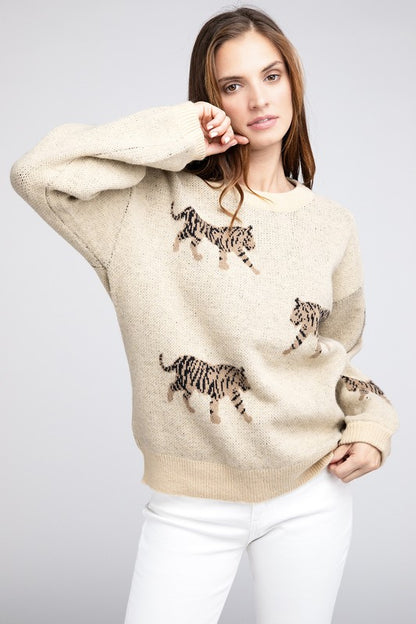 Bohemian Tiger Pattern Pullover Sweater