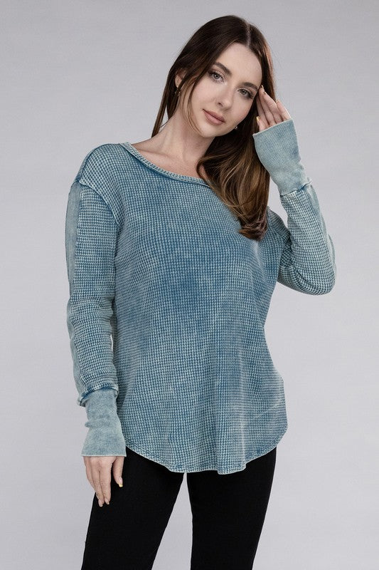 Bohemian Washed Baby Waffle Long Sleeve Top