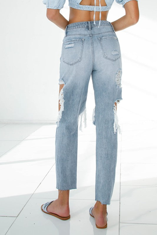 Bohemian Ripped Raw Hem Boyfriend Jeans