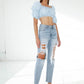 Bohemian Ripped Raw Hem Boyfriend Jeans