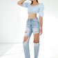 Bohemian Ripped Raw Hem Boyfriend Jeans