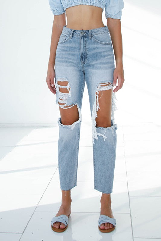 Bohemian Ripped Raw Hem Boyfriend Jeans