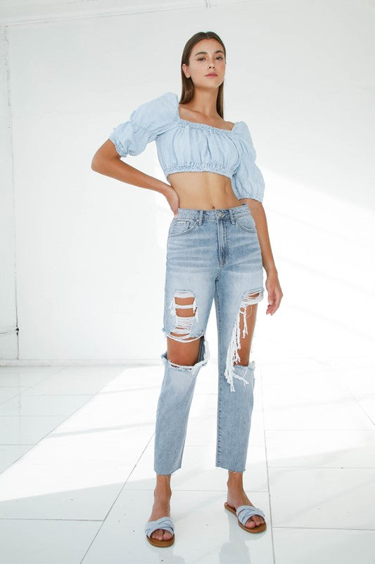 Bohemian Ripped Raw Hem Boyfriend Jeans