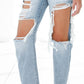 Bohemian Ripped Raw Hem Boyfriend Jeans