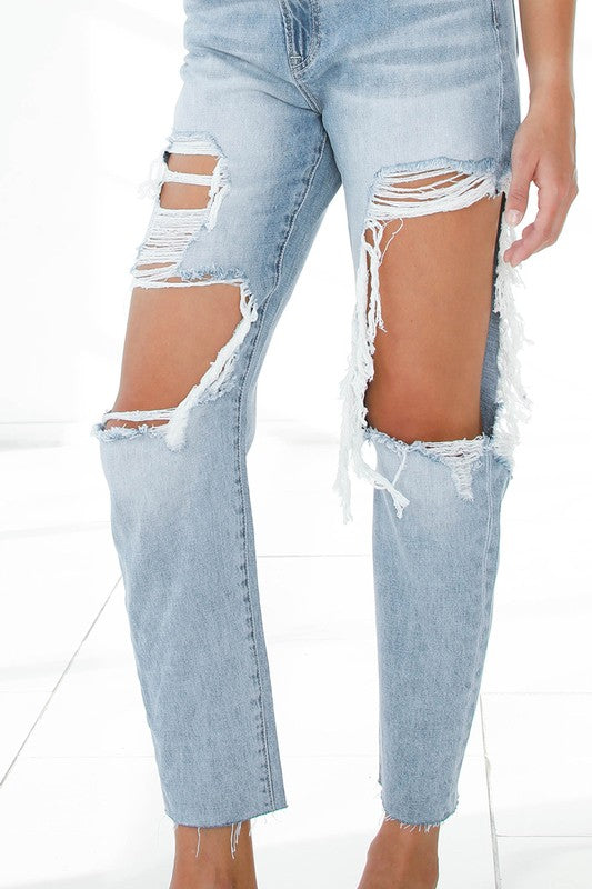 Bohemian Ripped Raw Hem Boyfriend Jeans