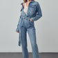 Bohemian Belted Collared Button Front Denim Workwear Jumpsuit