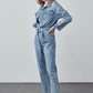 Bohemian Belted Collared Button Front Denim Workwear Jumpsuit