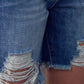 Boho High Rise Ripped Bermuda Denim Shorts