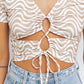 Bohemian Short Sleeve Front Criss Cross Abstract Print Knit Top