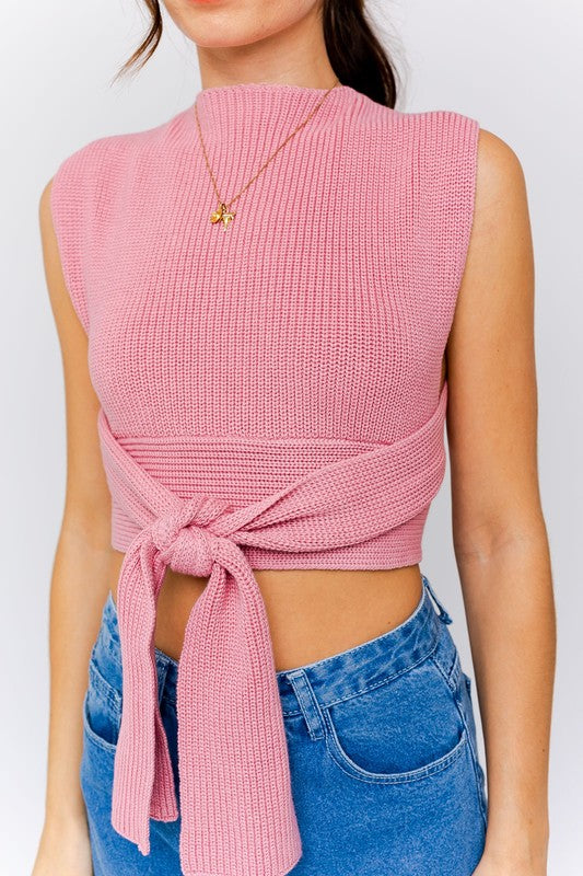 High Neck Open Back Tank Top in Pink About It