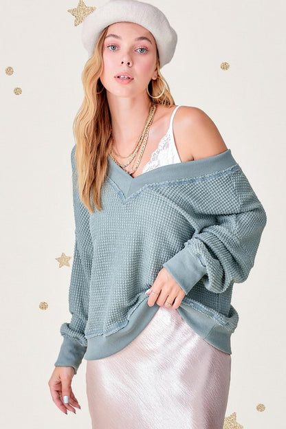 Bohemian Holly Waffle Knit V-Neck Top