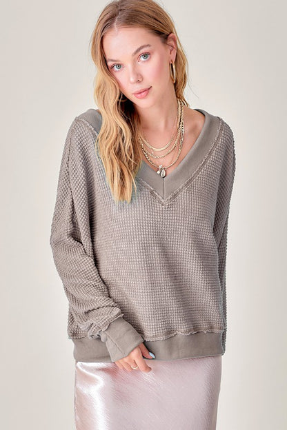 Bohemian Holly Waffle Knit V-Neck Top