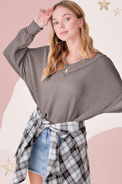 Bohemian Holly Waffle Knit V-Neck Top