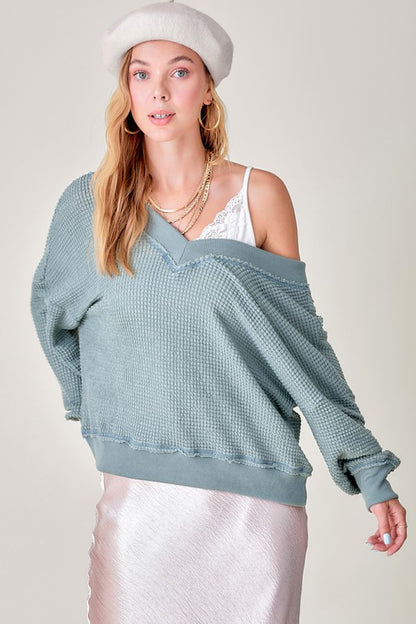 Bohemian Holly Waffle Knit V-Neck Top