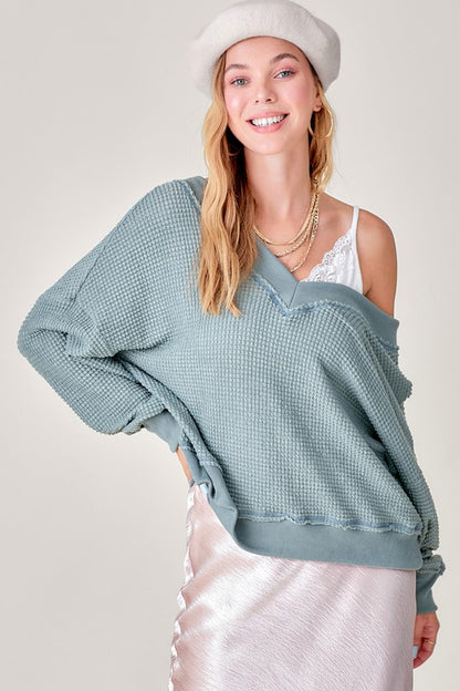 Bohemian Holly Waffle Knit V-Neck Top