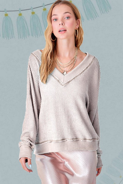 Bohemian Holly Waffle Knit V-Neck Top