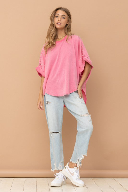 Bohemian Studded Oversized High Low T Shirt