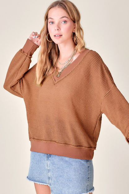 Bohemian Holly Waffle Knit V-Neck Top