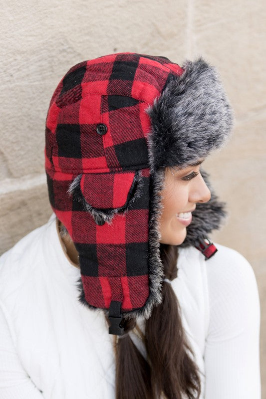 Bohemian Buffalo Plaid Winter Trapper Hat