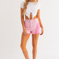 Bohemian Color Blocked Pink Denim Shorts