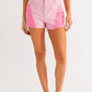 Bohemian Color Blocked Pink Denim Shorts