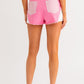 Bohemian Color Blocked Pink Denim Shorts