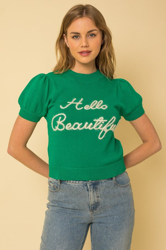 Bohemian Hello Beautiful Short Sleeve Sweater Top