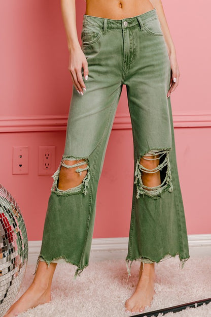 Bohemian Distressed Vintage Washed Wide Leg Pants