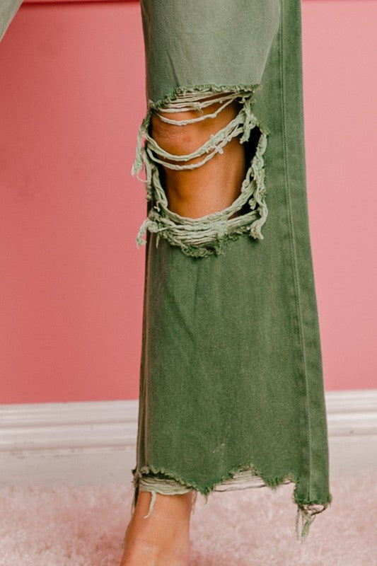 Bohemian Distressed Vintage Washed Wide Leg Pants