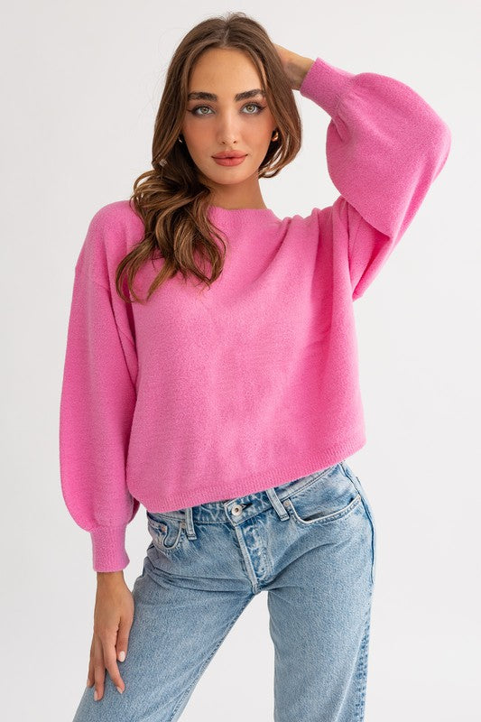 Bohemian Fuzzy Sweater with Back Ruching