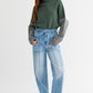 Bohemian Color Block Oversized Cropped Mock Neck Sweater