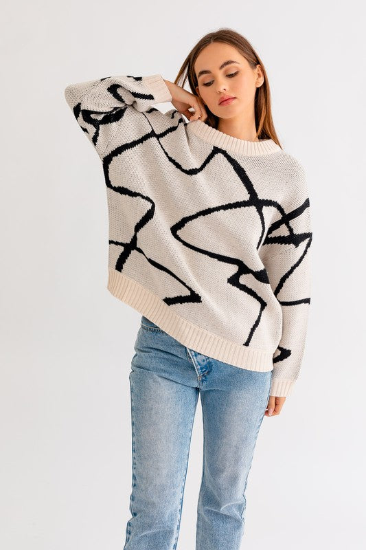 Bohemian Abstract Pattern Oversized Sweater Top