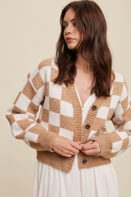 Bohemian Bold Gingham Sweater Weaved Crop Cardigan