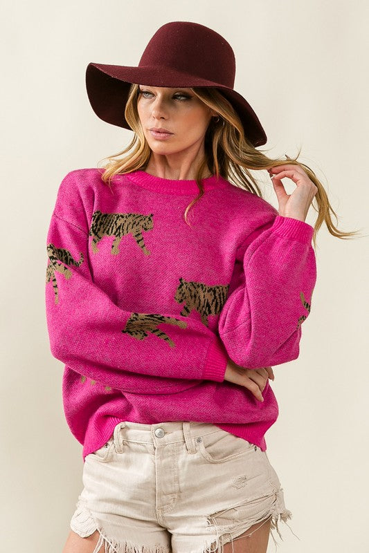 Bohemian Tiger Pattern Pullover Sweater