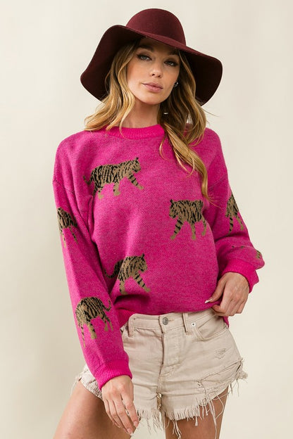 Bohemian Tiger Pattern Pullover Sweater