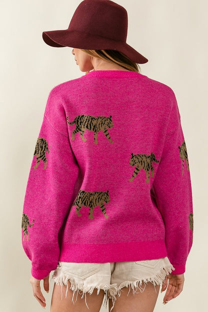 Bohemian Tiger Pattern Pullover Sweater