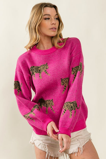 Bohemian Tiger Pattern Pullover Sweater