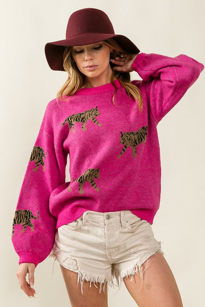 Bohemian Tiger Pattern Pullover Sweater