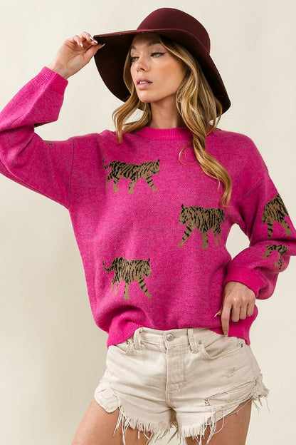 Bohemian Tiger Pattern Pullover Sweater