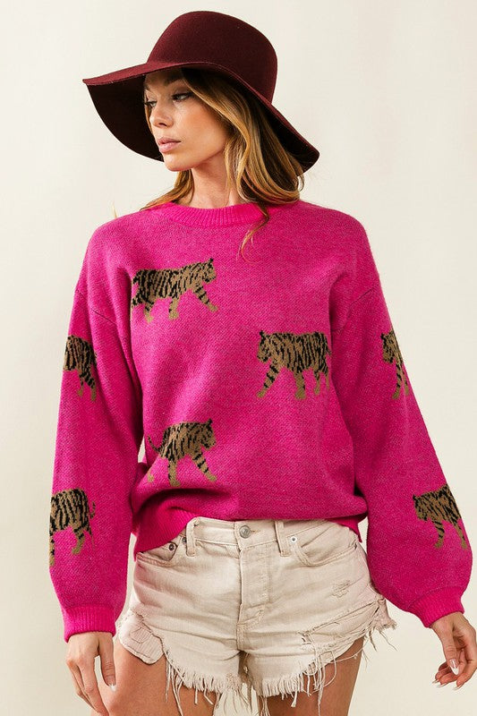 Bohemian Tiger Pattern Pullover Sweater