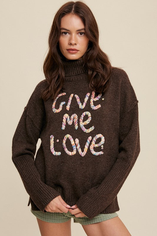 Bohemian Give Me Love Stitched Mock Neck Pullover Sweater