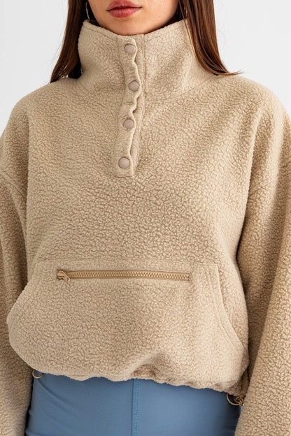 Bohemian Pocket Detail Boxy Fleece Pullover Sweater