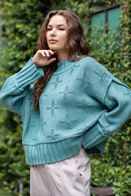 Bohemian Cross Pattern Knit Oversized Pullover Sweater