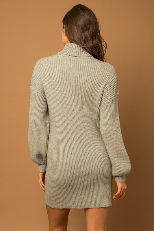 Olive Cable Knit Mock Neck Sweater Dress