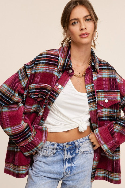 Bohemian Plaid Hailee Wool Blend Flannel Jacket