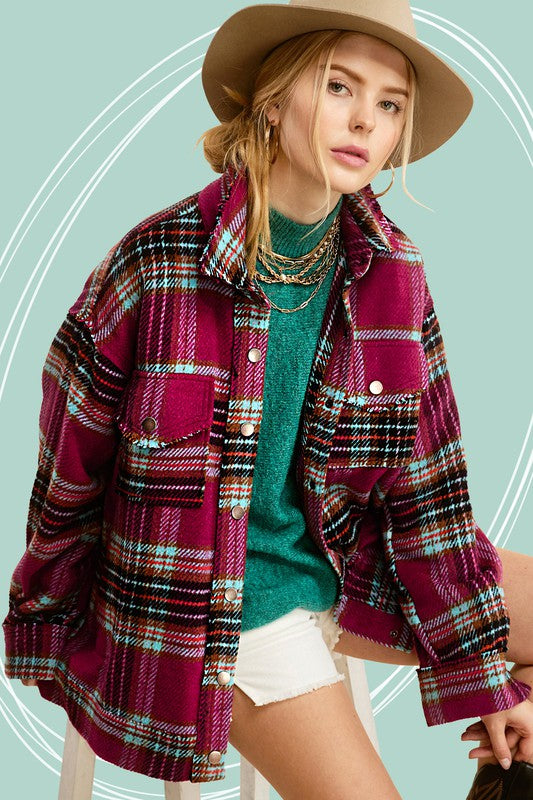 Bohemian Plaid Hailee Wool Blend Flannel Jacket