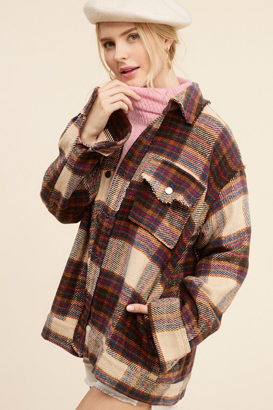 Bohemian Plaid Hailee Wool Blend Flannel Jacket