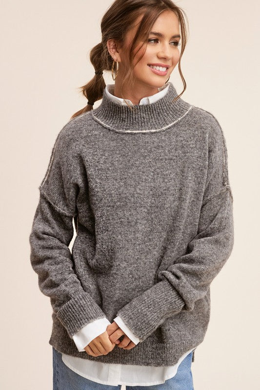 Bohemian Mock Neck Ella Wool Blend Knit Pullover Sweater